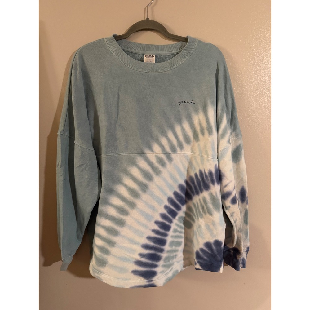 Victoria's Secret PINK Blue Tie Dye Oversized Crewneck Sweatshirt Medium
